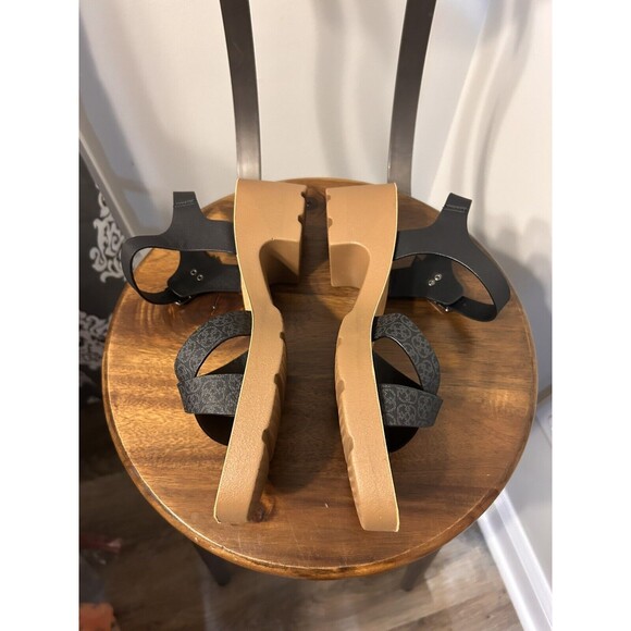 Women's Black Strappy Peep Toe Platform Rubber Wedge Sandals Size 10 Medium - Picture 7 of 9